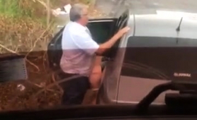 Fat Old Man Gets Caught On Cam While Drilling A Ho Outdoors