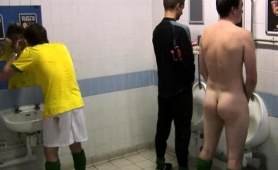 Horny voyeur captures sexy amateur boys in a public toilet